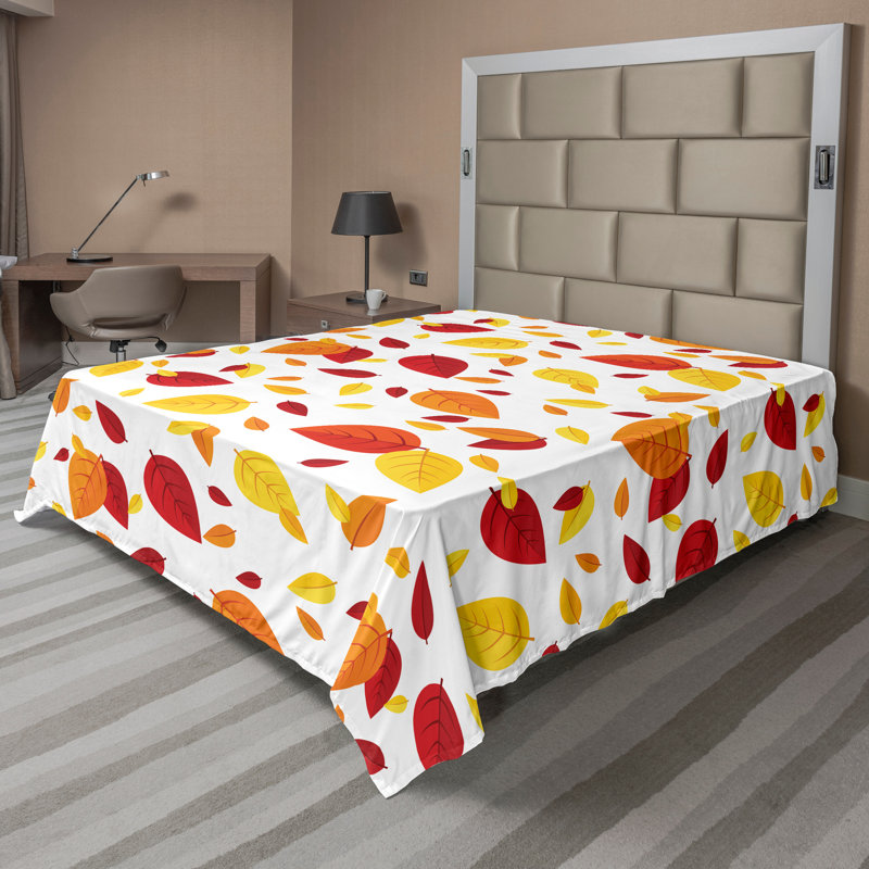 Ambesonne Nature Top Flat Sheet Glisten Fish Sunlight, Full Flat Sheet, Red Orange Yellow Floral