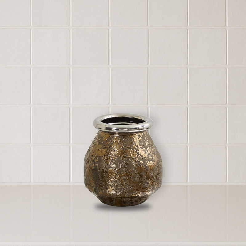 Textured Bronze Vase with Silver Rim