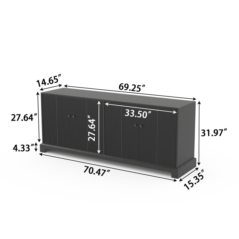Meuble télé 70,47 po avec espace de rangement multi-grille pour téléviseurs de 75 po ou moins