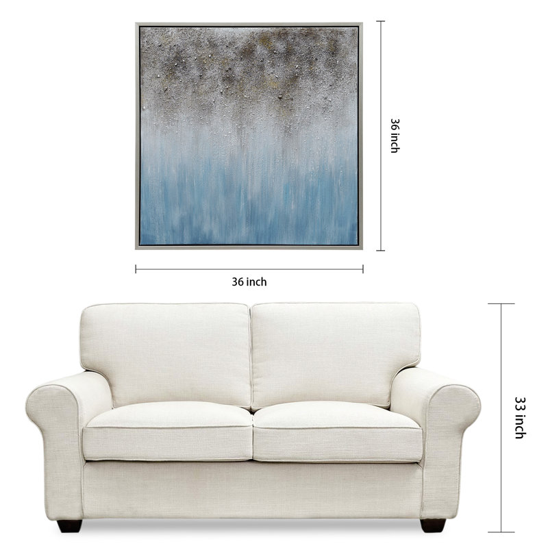 Blue Shadow Abstract Hand Painted Canvas with Silver Frame, 36" x 36"