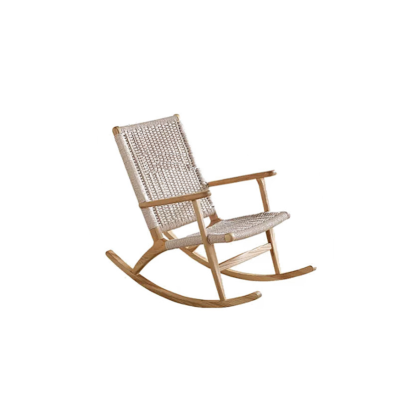 Chaise berçante décontractée en bois massif tissé, Brun pâle