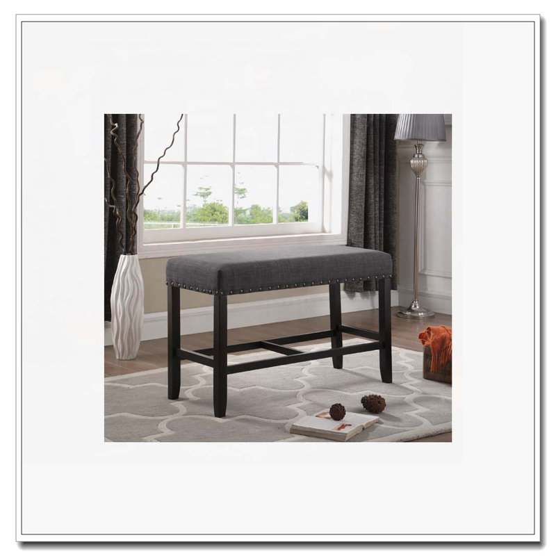 Upholstered Dining Bench with Nailhead Trim, Gray
