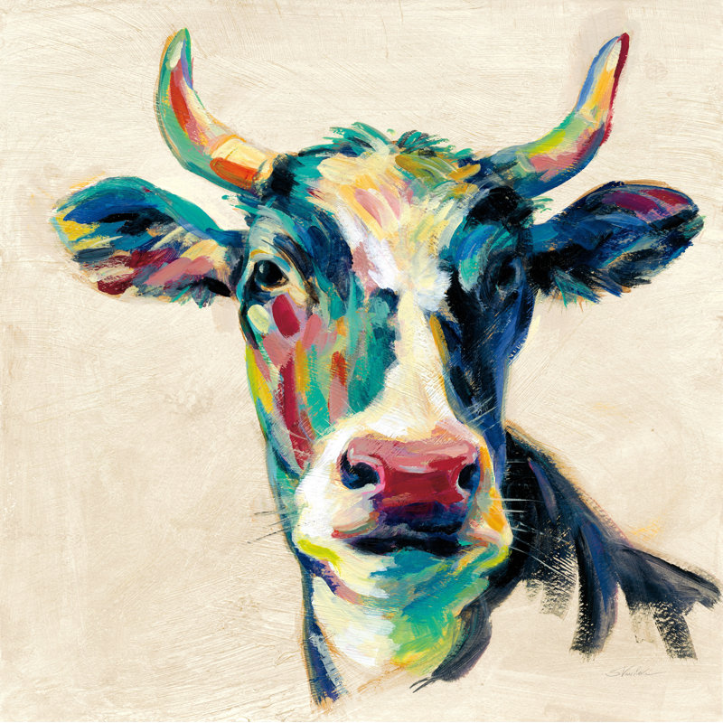 Expressionistic Cow II by Silvia Vassileva - Painting Print, 81cm H x 122cm W, Black Floater Frame