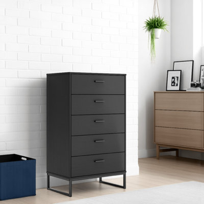Alli Tall Dresser Chest, 5 Drawers, Matte White, Gold Metal, 51 Inch