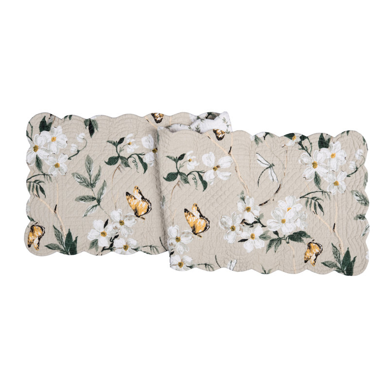 Dogwood Meadows Rectangle Cotton Floral Butterfly Design Table Runner