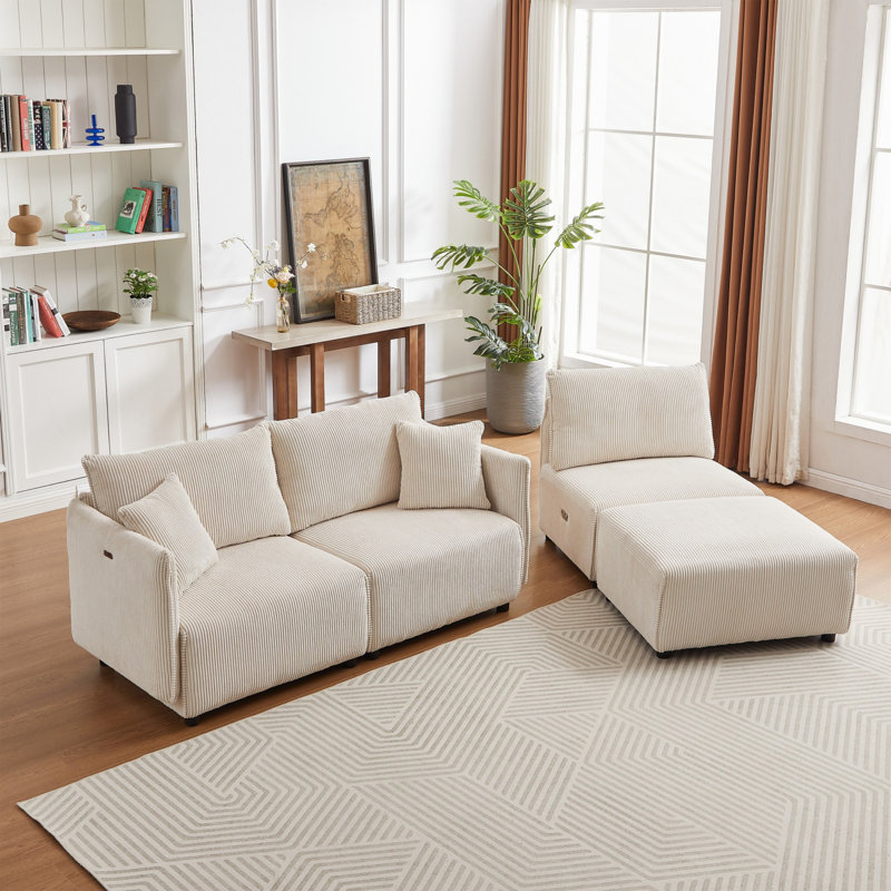 Multi-module combination L-shaped sofa, Beige Fabric
