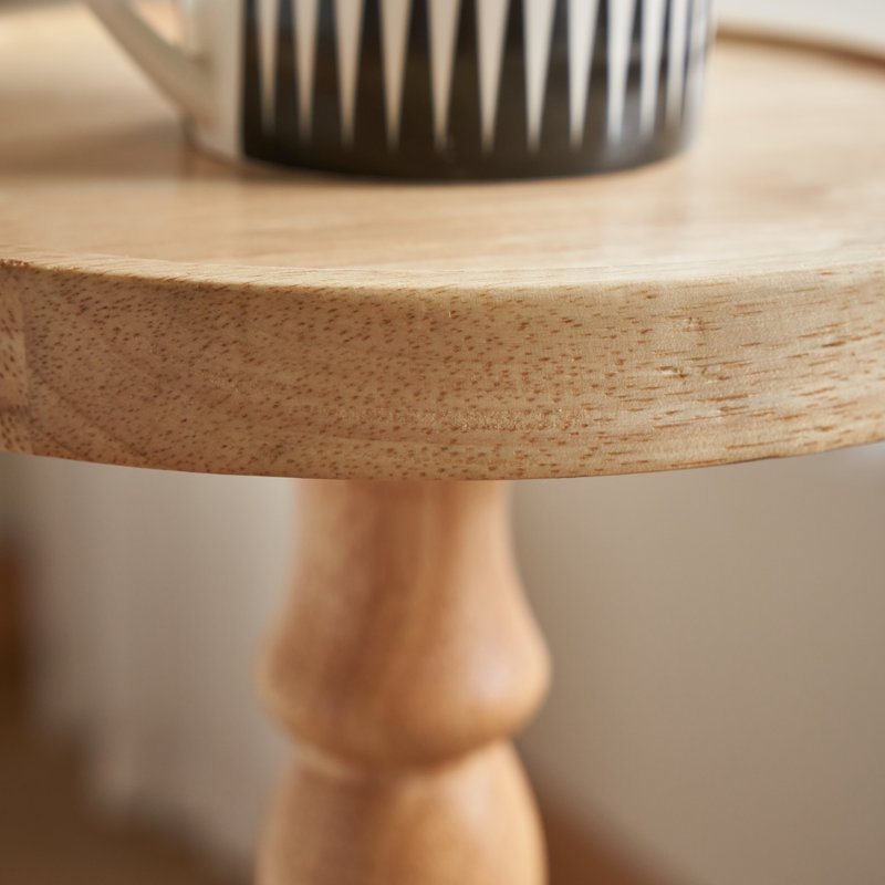 Solid Wood Tray Top Pedestal End Table, Brown, Natural Wood