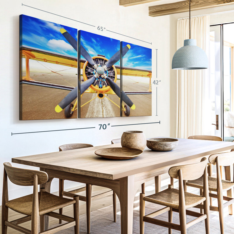 «Runway Biplane» sur toile, H 42 po x l 65 po x P 1,25 po