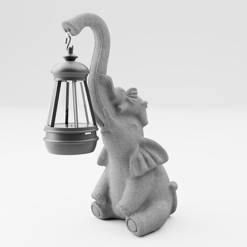 Figorona Solar-Powered Parent-Child Elephant Resin Figurine - Garden Decor, Grey