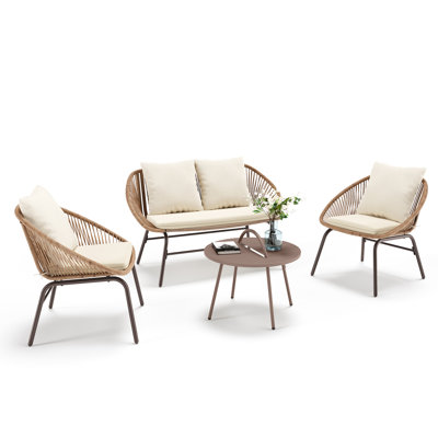 Ensemble de conversation de patio 4 pièces avec causeuse et table basse Leleifi