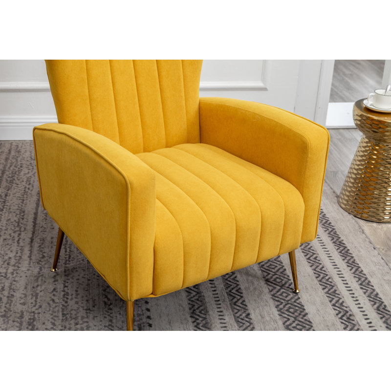 Fauteuil à oreilles en velours de 27 po de largeur Milana, Velours jaune