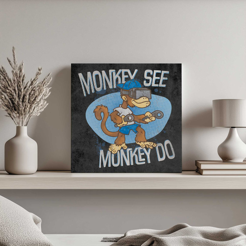 Reproduction d'art «Monkey See, Monkey Do» par Lauren Rader, L 30 po x H 30 po, Toile tendue, Ne s’applique pas