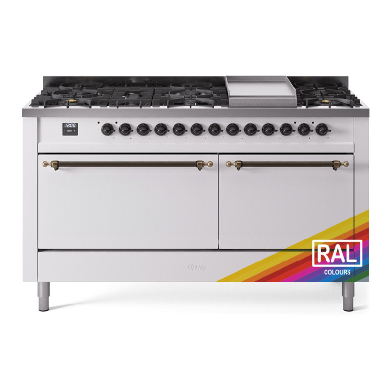 ILVE Nostalgie II Series 60 inch Dual Fuel Range with 9 Sealed Burners, Griddle (Solid Door), Liquid Propane