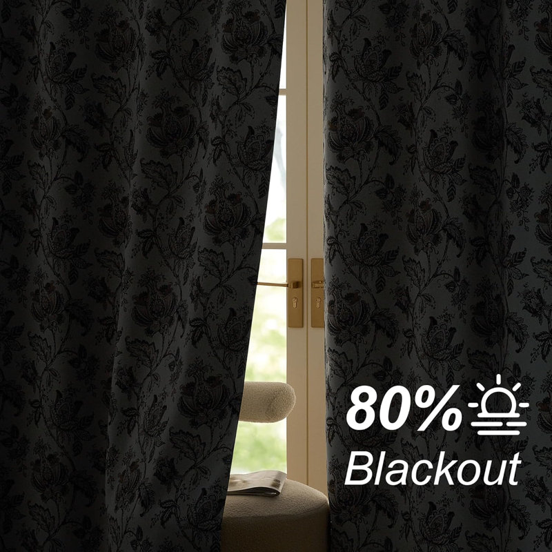 100% Blackout Curtains, Grommet Pattern Gold Foil Printed Window Treatments Room Darkening Drapes for Bedroom, 2 Panels