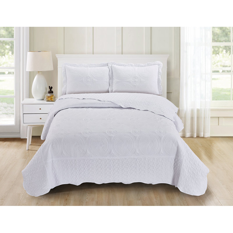 Ensemble de courtepointe réversible en microfibre Margene, Courtepointe simple + 1 taie décorative standard, Blanc