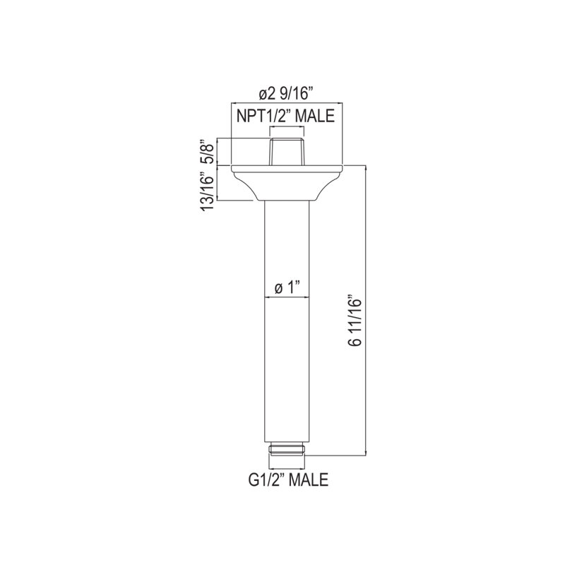7" Ceiling Mount Shower Arm, Unlacquered Brass