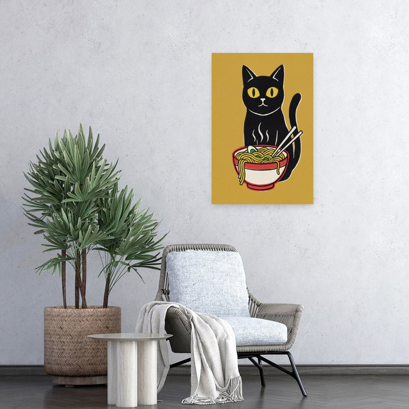 «Black Cat Ramen», art mural contemporain, H 24 po x l 16 po