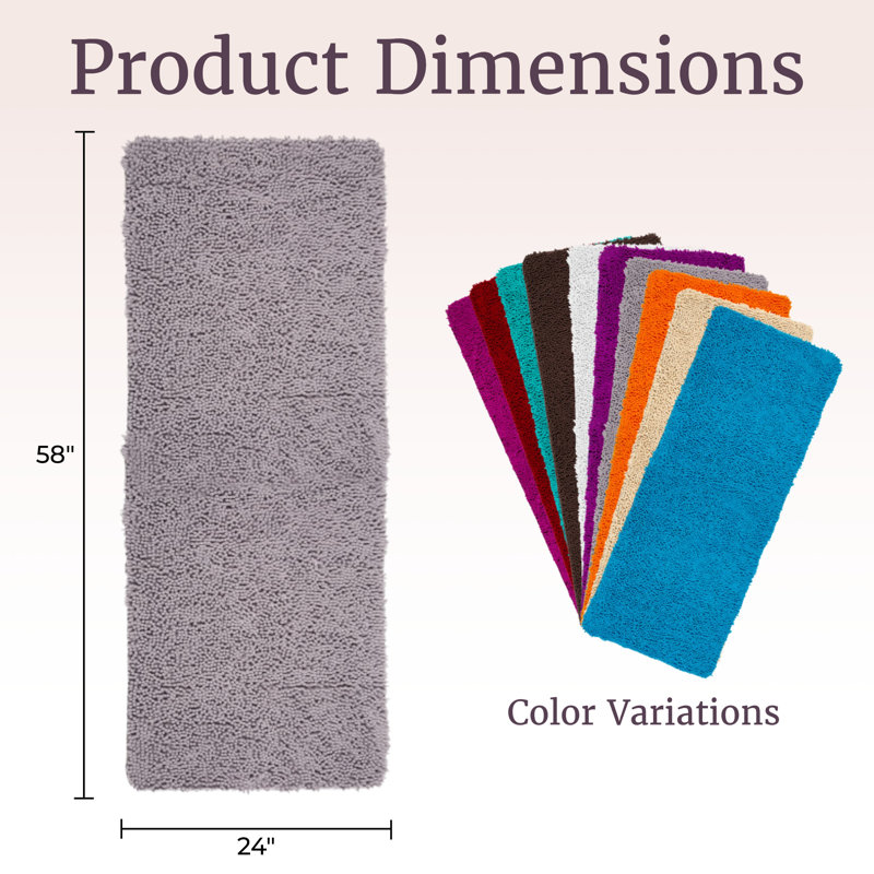 Lavish Home Bath Mat - 58x24-Inch Bathroom Runner with Non-Slip Backing - Absorbent High-Pile Chenille Memory Foam Bathroom Rug