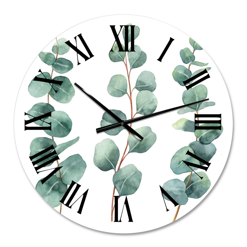 Jeunes feuilles d'eucalyptus et branches I - Horloge murale traditionnelle, Petit