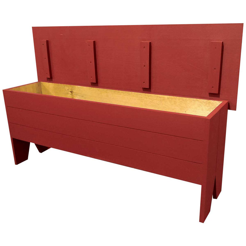 Banc de rangement en bois massif Kalki, Rouge, H 18,5 po x l 48 po x P 14,5 po