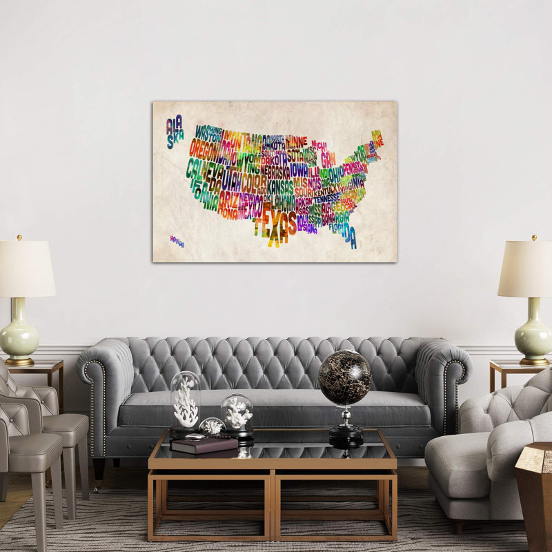 Typographic Text Usa (States) Map by Michael Tompsett - Print on Canvas, 20.32 cm H x 30.48 cm W, Wrapped Canvas