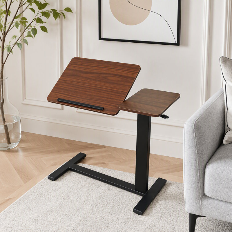 Bureau mobile à poser au-dessus du lit avec support inclinable pour ordinateur portable, hauteur réglable et roulettes