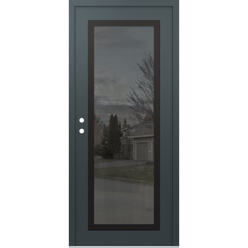 Porte d'entrée avant en verre С1 panneau en acier noir anthracite / anthracite, Oui, Réfléchissant
