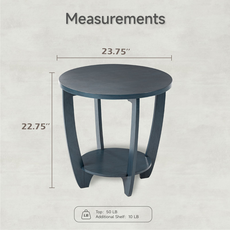 Arch Farmhouse End Table with Storage Shelf, French Country Accent Side Table, Blue, Blue