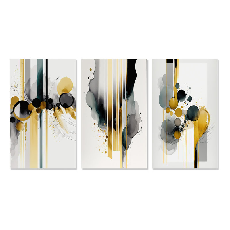 Abstrait formes transitionnelles noires - ensemble de 3 cadres flottants, H 20 po x l 36 po, Toile tendue