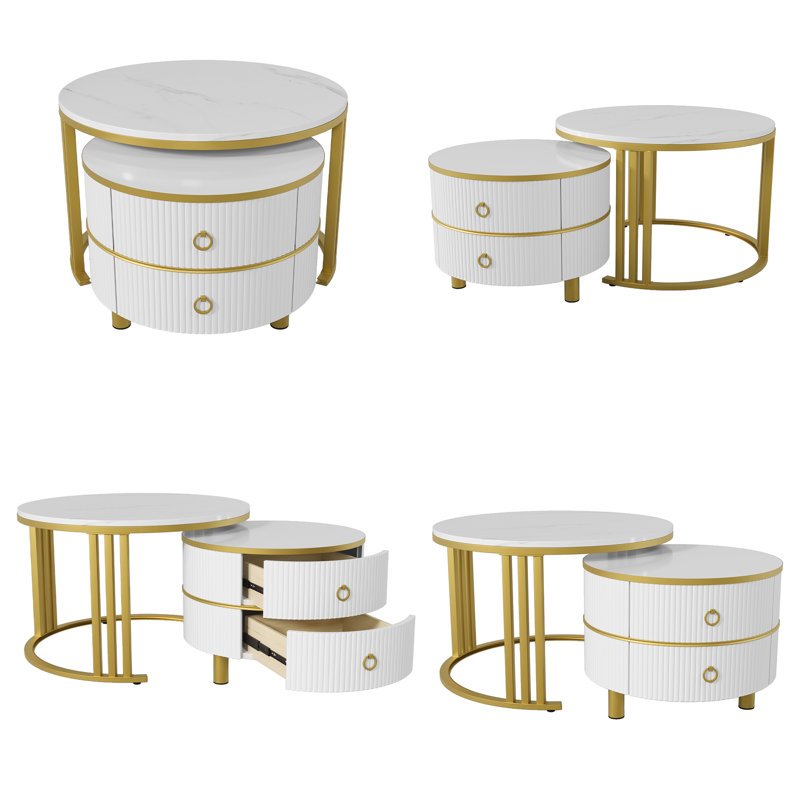 Avalise Frame Coffee Table with Storage, Gold, White