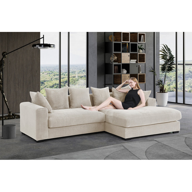 Canapé modulaire rembourré 3 pièces Naomi, Velours côtelé beige