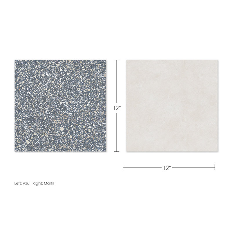 Lithos 12X12 Checkerboard Azul And Marfil, Azul/Marfil