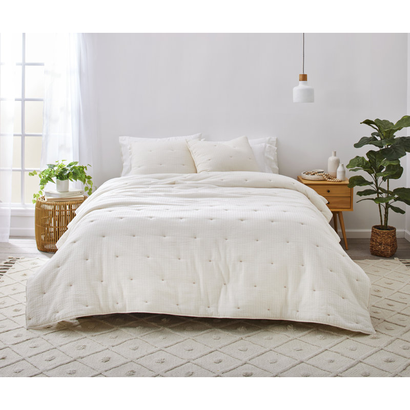 Ensemble de courtepointe 3 pièces Splendid Lily, Couette simple + 1 taie décorative, Blanc