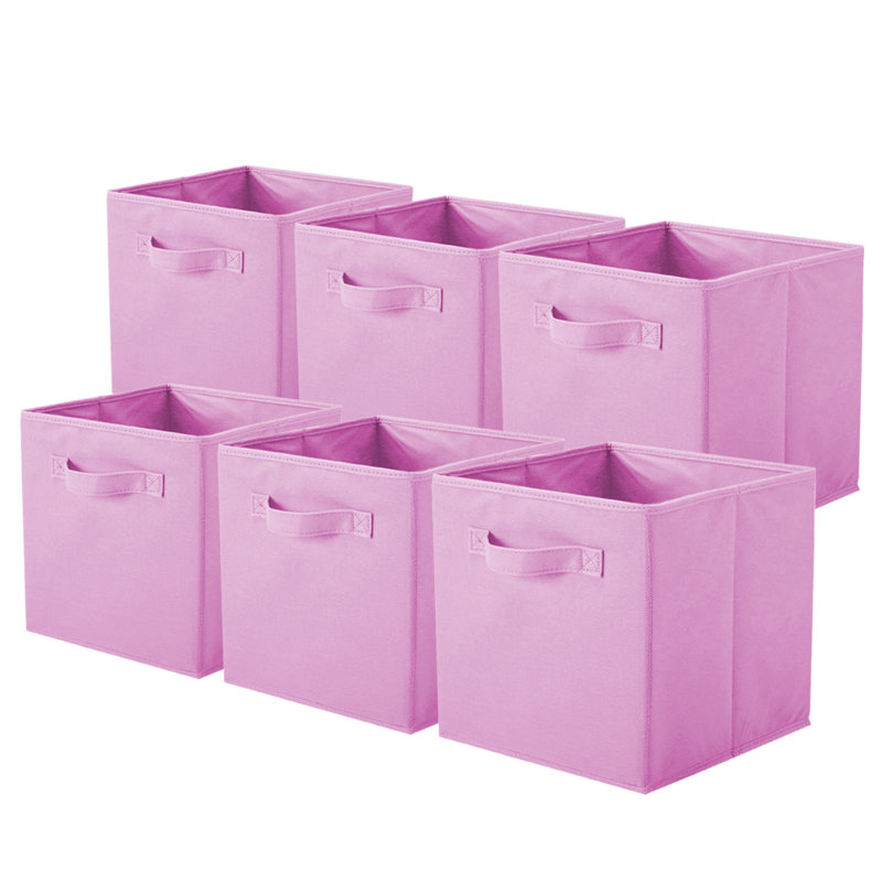 Sorbus 6 Pack 11" Foldable Fabric Storage Cube Bins with Handles, Pink