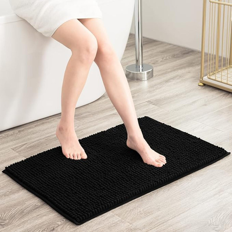 Tapis de salle de bain Tapis de bain en chenille doux et court, Noir