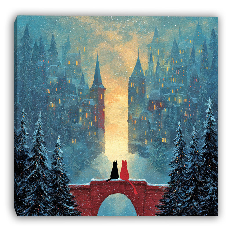 Chats surplombant le château d'hiver II, art mural sur toile tendue, H 40 po x l 40 po