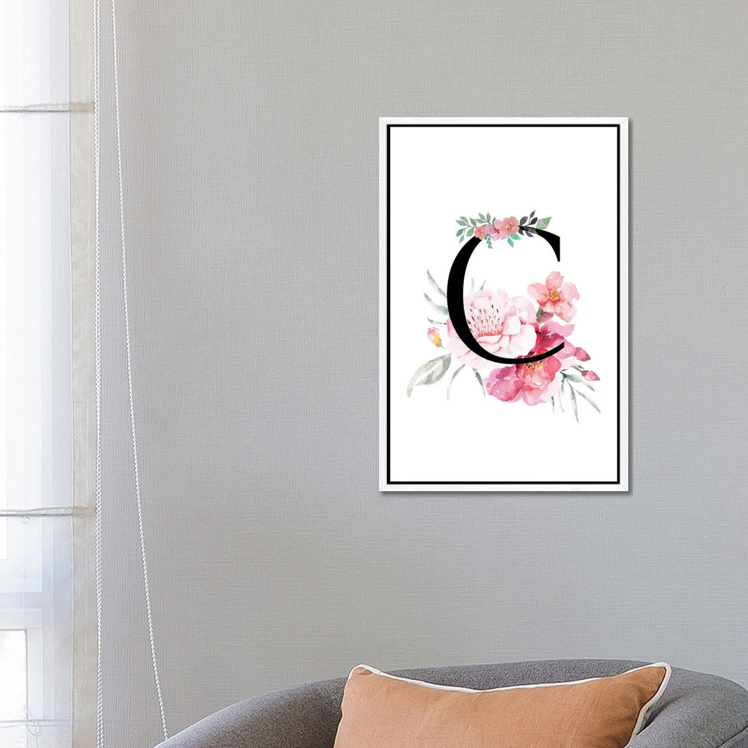 Monogramm mit der Initiale "C" und Aquarellblumen von Page Turner - Giclée-Leinwand mit Galerieeinband