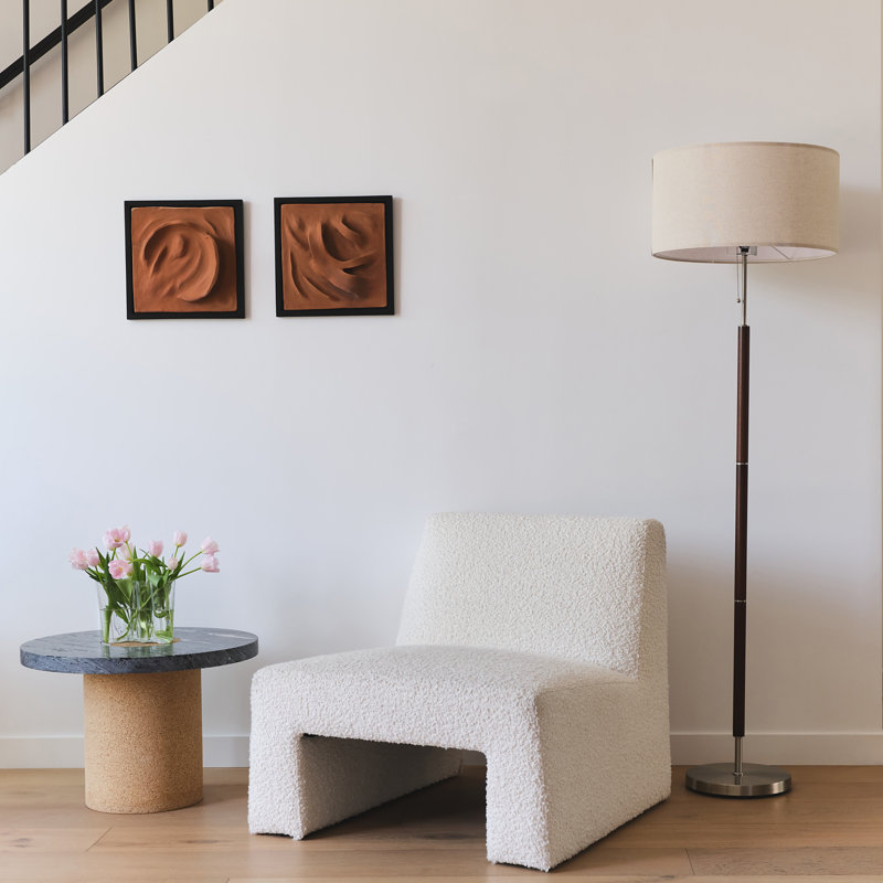 Carter 65 in. Mid-Century Modern LED Energy Efficient Floor Lamp with Fabric Drum Shade