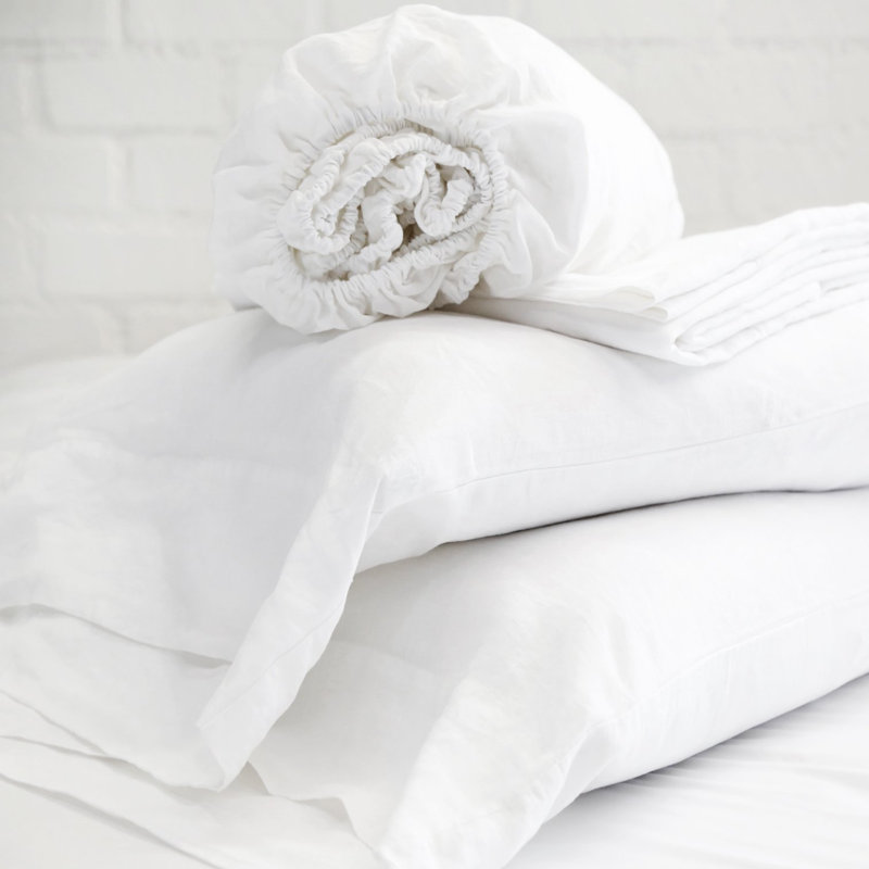 100% Linen Sheet Set, California King, White