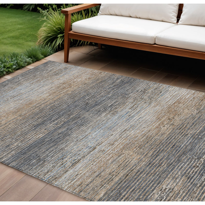 Tapis intérieur lavable rayé 9 pi x 12 pi étain