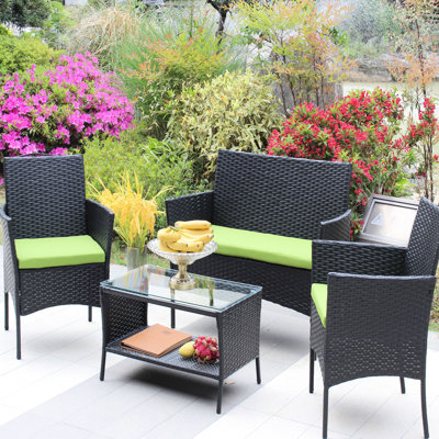 Mobilier de patio 4 pièces: fauteuils rembourrés et table à thé d'extérieur: coussins