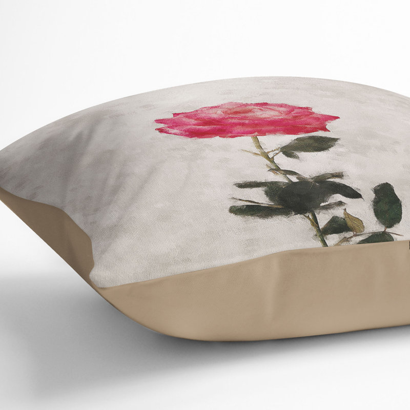 Climbing Pink Rose Cushion with Filling, Stone, 55cm H x 55cm W x 20cm D