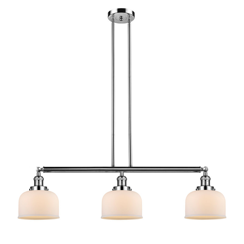 Bell - Luminaire suspendu pour îlot de cuisine 3 lumières 41 ", Blanc mat, Nickel poli, DEL