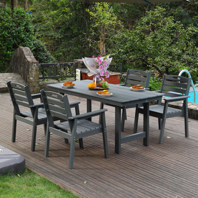 Ensemble de salle à manger de patio durable en PEHD, gris imperméable, pour les jardins et les piscines
