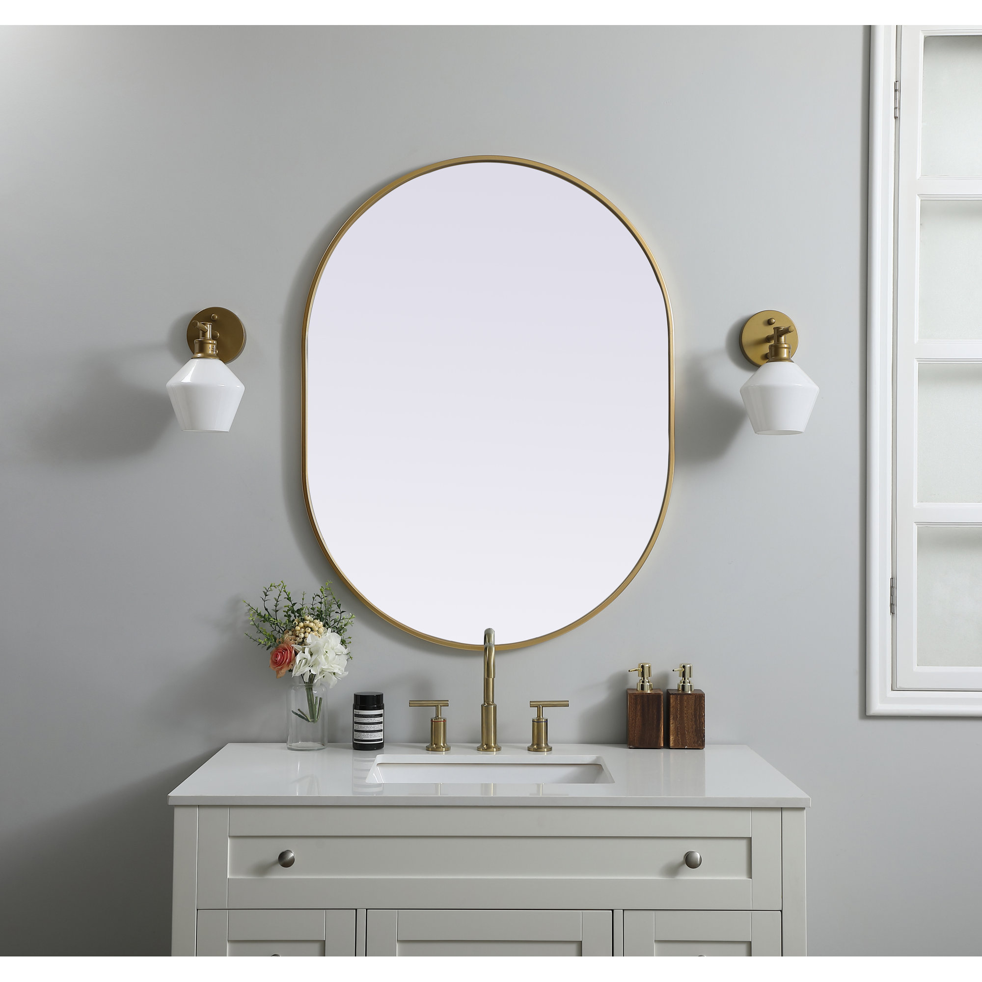 Sabine Metal Pill Wall Mirror, Brass, 40" x 30"