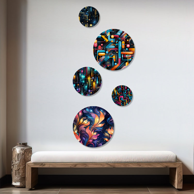 Cornisha - Ensemble abstrait d'art mural abstrait rond de 5
