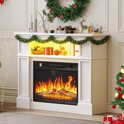 Russel Lark Manor Electric Fireplace with LED Storage Shelf