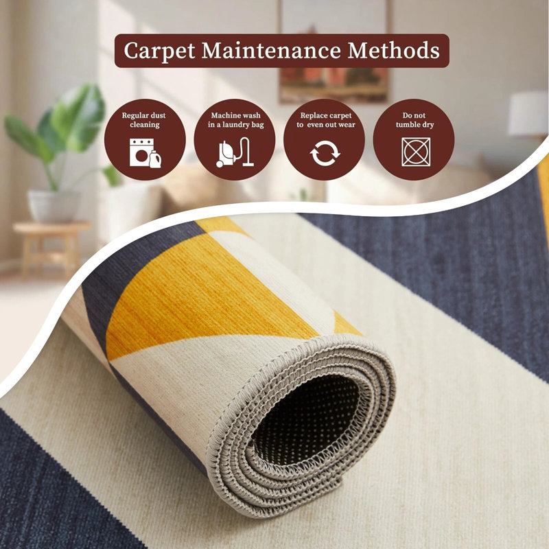 Demetriona Washable Abstract Area Rug – Low-Pile, Non-Slip, Stain-Resistant, Rectangle 200 x 290 cm