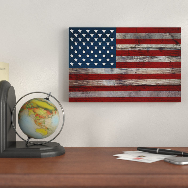Drapeau des États-Unis sur planches de bois U.S., H 40 po x l 60 po x P 1,5 po, Toile encadrée de bois rustique foncé