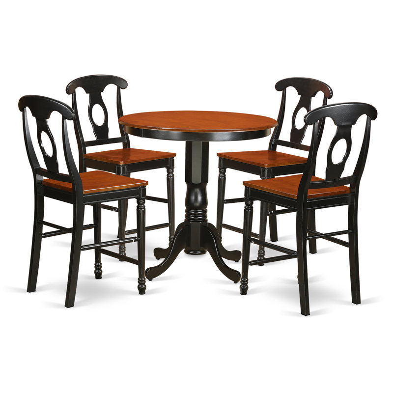 Ensemble de table de salle à manger à hauteur de comptoir 5 pièces comprenant une table ronde en bois avec piédestal et 4 chaises de salle à manger, babeurre et cerise